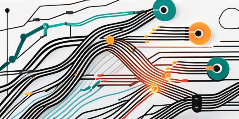 An abstract representation of interconnected data streams and algorithms flowing towards a target